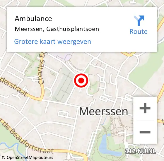 Locatie op kaart van de 112 melding: Ambulance Meerssen, Gasthuisplantsoen op 24 november 2014 15:58