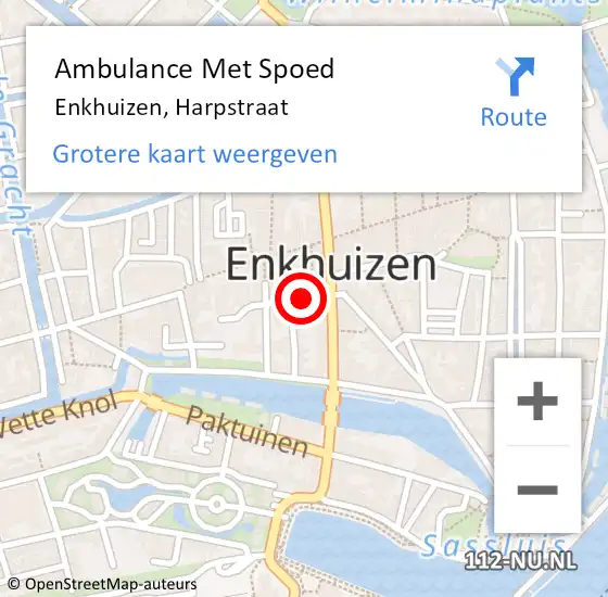 Locatie op kaart van de 112 melding: Ambulance Met Spoed Naar Enkhuizen, Harpstraat op 24 november 2014 19:08