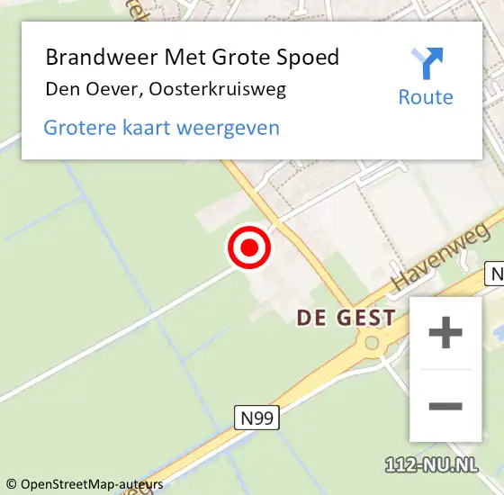 Locatie op kaart van de 112 melding: Brandweer Met Grote Spoed Naar Den Oever, Oosterkruisweg op 24 november 2014 19:23