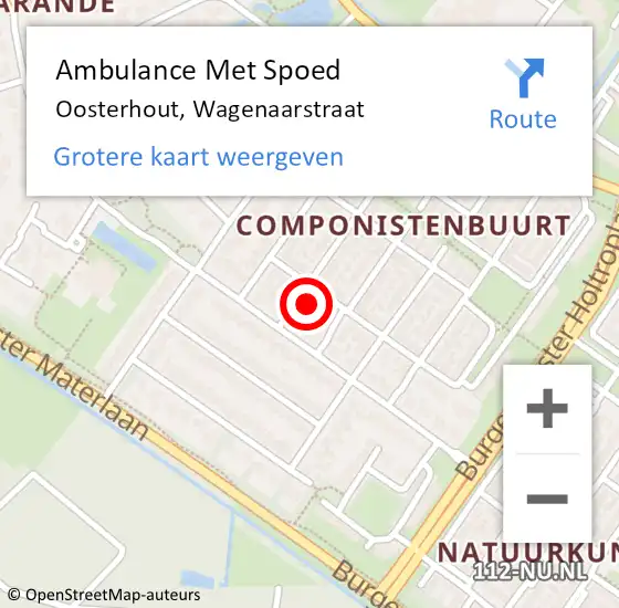 Locatie op kaart van de 112 melding: Ambulance Met Spoed Naar Oosterhout, Wagenaarstraat op 24 november 2014 20:22