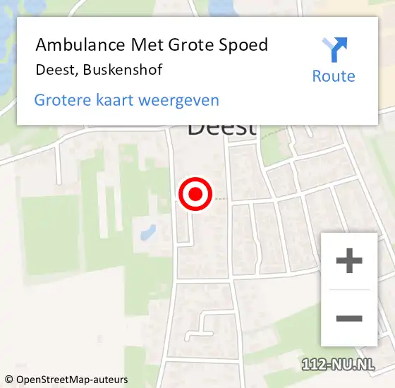 Locatie op kaart van de 112 melding: Ambulance Met Grote Spoed Naar Deest, Buskenshof op 24 november 2014 21:21