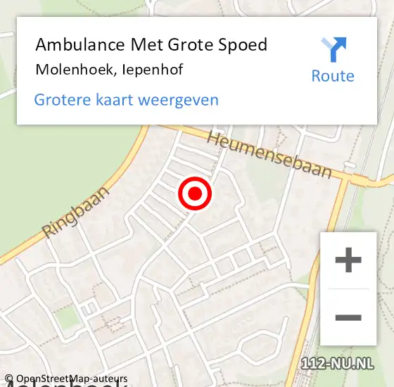 Locatie op kaart van de 112 melding: Ambulance Met Grote Spoed Naar Molenhoek, Iepenhof op 24 november 2014 21:40