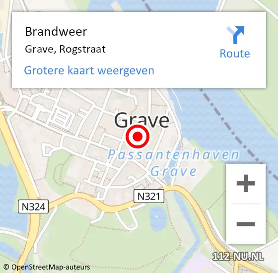 Locatie op kaart van de 112 melding: Brandweer Grave, Rogstraat op 24 november 2014 23:26