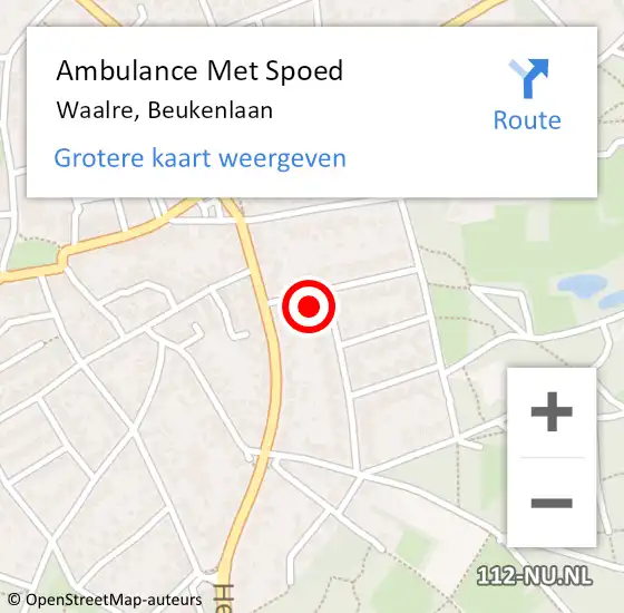 Locatie op kaart van de 112 melding: Ambulance Met Spoed Naar Waalre, Beukenlaan op 24 november 2014 23:51