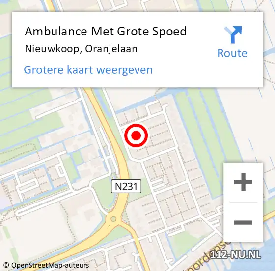 Locatie op kaart van de 112 melding: Ambulance Met Grote Spoed Naar Nieuwkoop, Oranjelaan op 25 november 2014 00:26