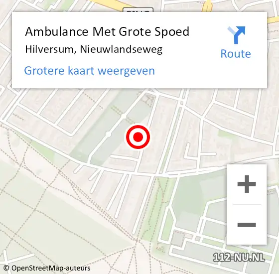 Locatie op kaart van de 112 melding: Ambulance Met Grote Spoed Naar Hilversum, Nieuwlandseweg op 25 november 2014 01:32