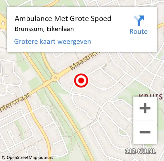 Locatie op kaart van de 112 melding: Ambulance Met Grote Spoed Naar Brunssum, Eikenlaan op 25 november 2014 05:07