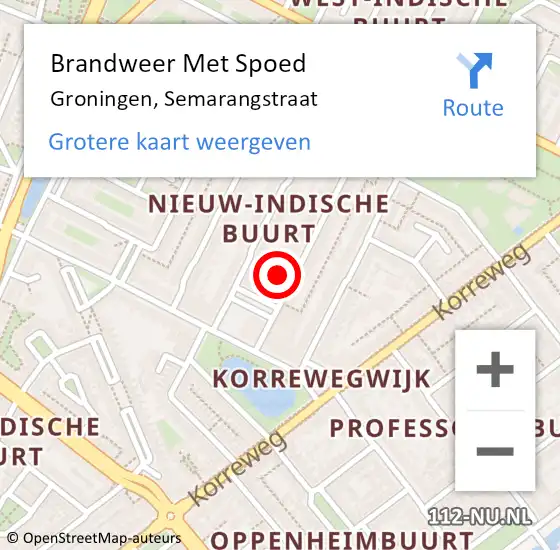 Locatie op kaart van de 112 melding: Brandweer Met Spoed Naar Groningen, Semarangstraat op 25 november 2014 08:02