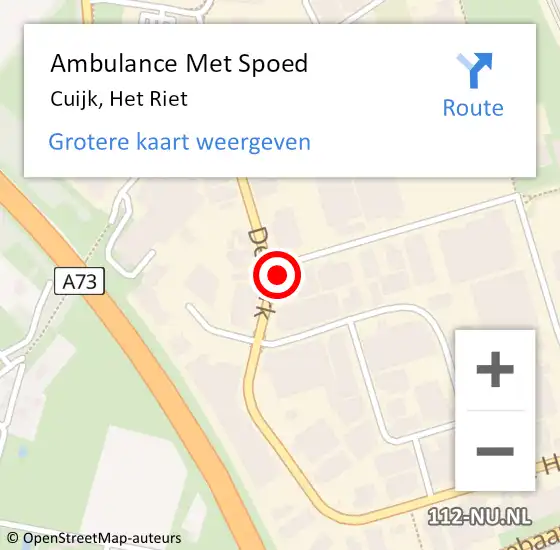 Locatie op kaart van de 112 melding: Ambulance Met Spoed Naar Cuijk, Het Riet op 25 november 2014 08:45