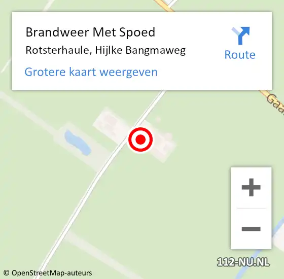 Locatie op kaart van de 112 melding: Brandweer Met Spoed Naar Rotsterhaule, Hijlke Bangmaweg op 25 november 2014 08:51