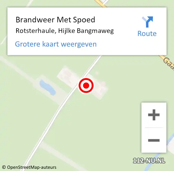 Locatie op kaart van de 112 melding: Brandweer Met Spoed Naar Rotsterhaule, Hijlke Bangmaweg op 25 november 2014 08:58