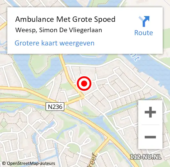 Locatie op kaart van de 112 melding: Ambulance Met Grote Spoed Naar Weesp, Simon De Vliegerlaan op 25 november 2014 10:36