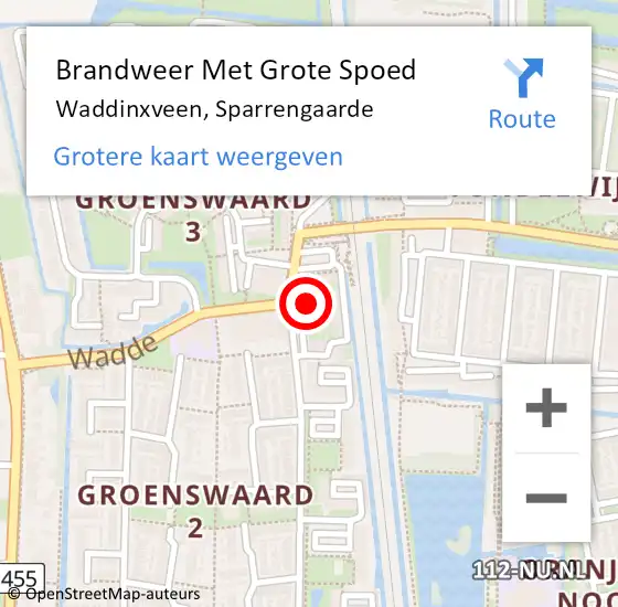 Locatie op kaart van de 112 melding: Brandweer Met Grote Spoed Naar Waddinxveen, Sparrengaarde op 25 november 2014 10:36