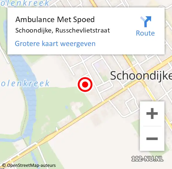 Locatie op kaart van de 112 melding: Ambulance Met Spoed Naar Schoondijke, Russchevlietstraat op 25 november 2014 10:46