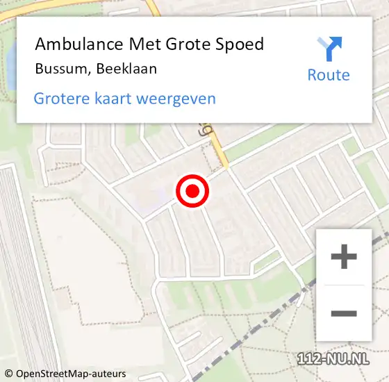 Locatie op kaart van de 112 melding: Ambulance Met Grote Spoed Naar Bussum, Beeklaan op 25 november 2014 11:21