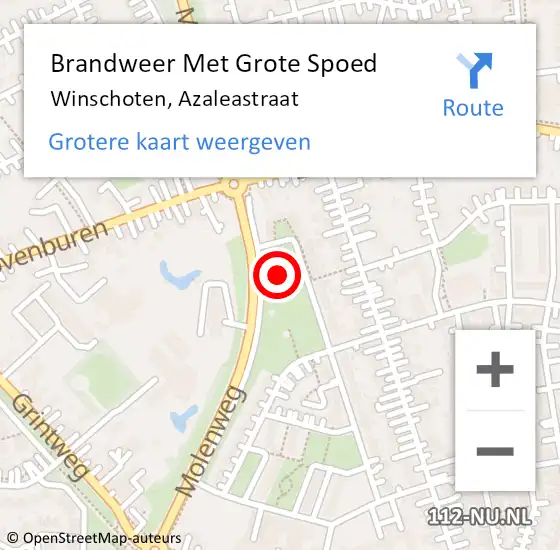 Locatie op kaart van de 112 melding: Brandweer Met Grote Spoed Naar Winschoten, Azaleastraat op 25 november 2014 13:50