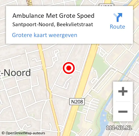 Locatie op kaart van de 112 melding: Ambulance Met Grote Spoed Naar Santpoort-Noord, Beekvlietstraat op 25 november 2014 13:55