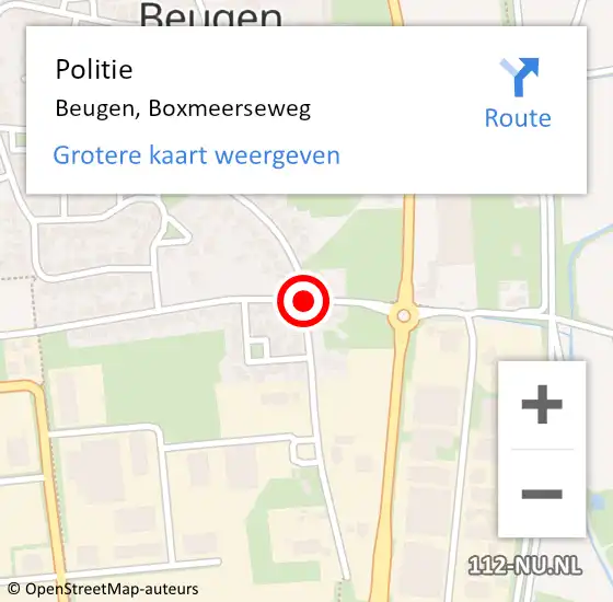 Locatie op kaart van de 112 melding: Politie Beugen, Boxmeerseweg op 25 november 2014 13:56