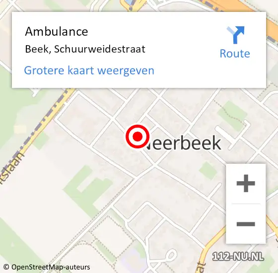 Locatie op kaart van de 112 melding: Ambulance Beek, Schuurweidestraat op 25 november 2014 14:14