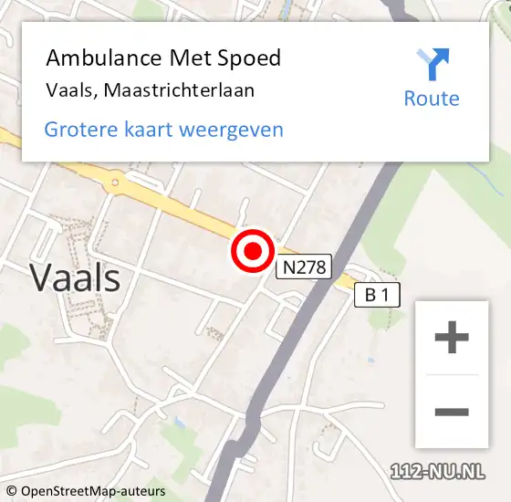 Locatie op kaart van de 112 melding: Ambulance Met Spoed Naar Vaals, Maastrichterlaan op 25 november 2014 14:34