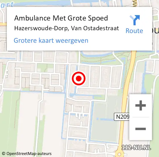 Locatie op kaart van de 112 melding: Ambulance Met Grote Spoed Naar Hazerswoude-Dorp, Van Ostadestraat op 25 november 2014 16:37