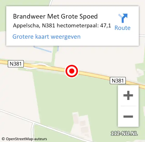 Locatie op kaart van de 112 melding: Brandweer Met Grote Spoed Naar Appelscha, N381 hectometerpaal: 47,1 op 25 november 2014 17:10