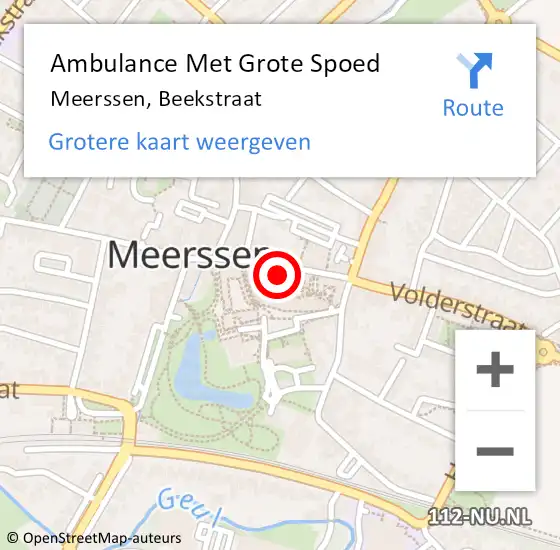 Locatie op kaart van de 112 melding: Ambulance Met Grote Spoed Naar Meerssen, Beekstraat op 25 november 2014 19:06