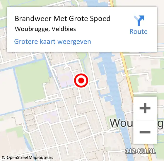 Locatie op kaart van de 112 melding: Brandweer Met Grote Spoed Naar Woubrugge, Veldbies op 25 november 2014 19:28