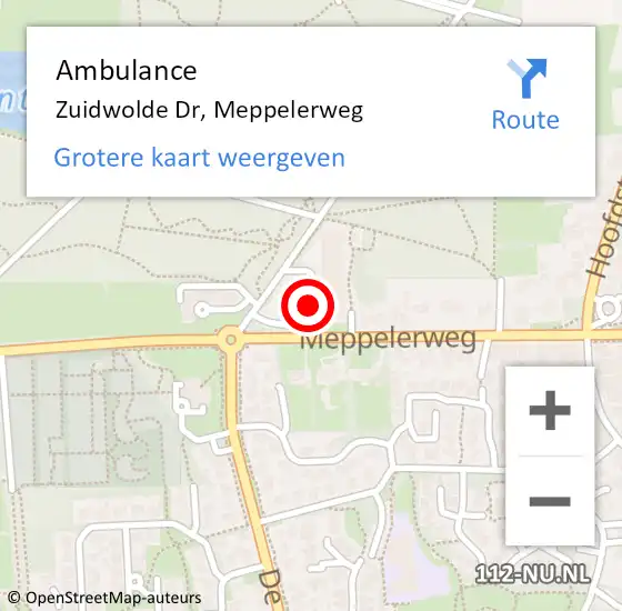 Locatie op kaart van de 112 melding: Ambulance Zuidwolde Dr, Meppelerweg op 25 november 2014 19:38