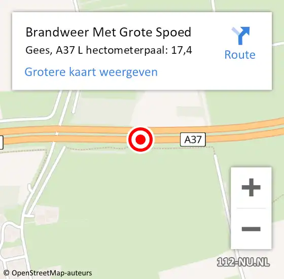 Locatie op kaart van de 112 melding: Brandweer Met Grote Spoed Naar Gees, A37 L hectometerpaal: 17,4 op 25 november 2014 19:40