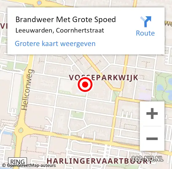 Locatie op kaart van de 112 melding: Brandweer Met Grote Spoed Naar Leeuwarden, Coornhertstraat op 22 oktober 2013 10:32