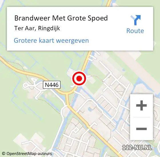 Locatie op kaart van de 112 melding: Brandweer Met Grote Spoed Naar Ter Aar, Ringdijk op 25 november 2014 20:04