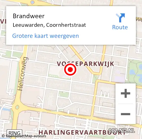 Locatie op kaart van de 112 melding: Brandweer Leeuwarden, Coornhertstraat op 22 oktober 2013 10:33