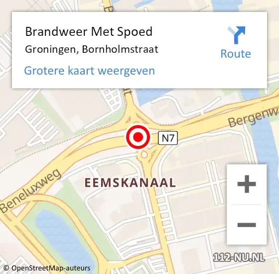 Locatie op kaart van de 112 melding: Brandweer Met Spoed Naar Groningen, Bornholmstraat op 25 november 2014 21:03