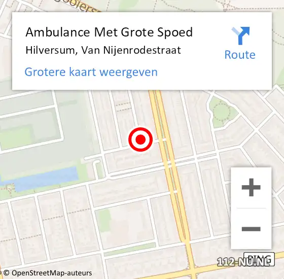 Locatie op kaart van de 112 melding: Ambulance Met Grote Spoed Naar Hilversum, Van Nijenrodestraat op 26 november 2014 01:34