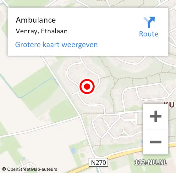 Locatie op kaart van de 112 melding: Ambulance Venray, Etnalaan op 26 november 2014 09:06