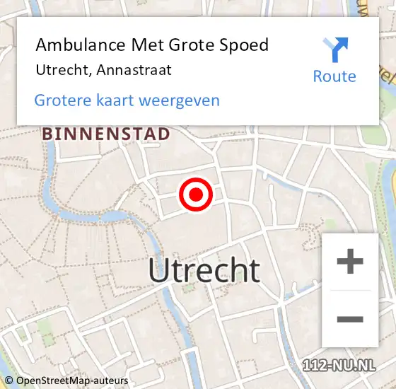 Locatie op kaart van de 112 melding: Ambulance Met Grote Spoed Naar Utrecht, Annastraat op 26 november 2014 09:11