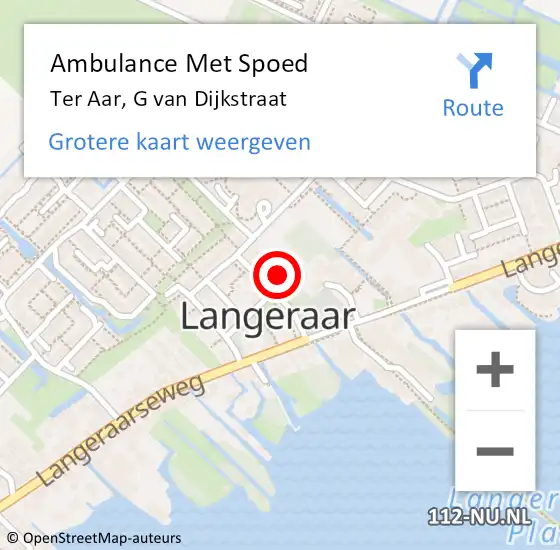 Locatie op kaart van de 112 melding: Ambulance Met Spoed Naar Ter Aar, G van Dijkstraat op 26 november 2014 10:46