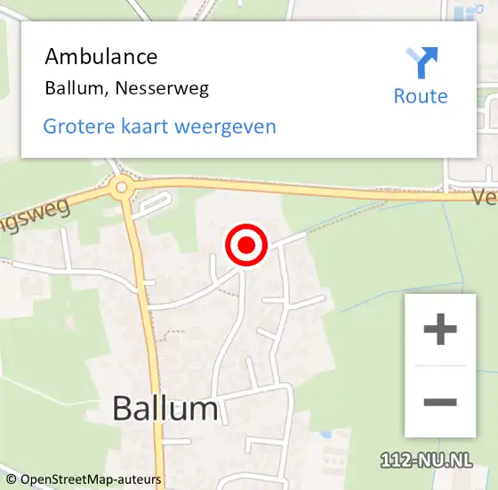 Locatie op kaart van de 112 melding: Ambulance Ballum, Nesserweg op 26 november 2014 11:18