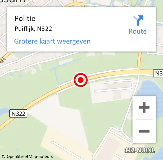 Locatie op kaart van de 112 melding: Politie Puiflijk, N322 op 26 november 2014 11:31