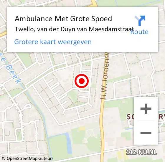 Locatie op kaart van de 112 melding: Ambulance Met Grote Spoed Naar Twello, van der Duyn van Maesdamstraat op 26 november 2014 11:51