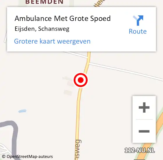 Locatie op kaart van de 112 melding: Ambulance Met Grote Spoed Naar Eijsden, Schansweg op 26 november 2014 12:18