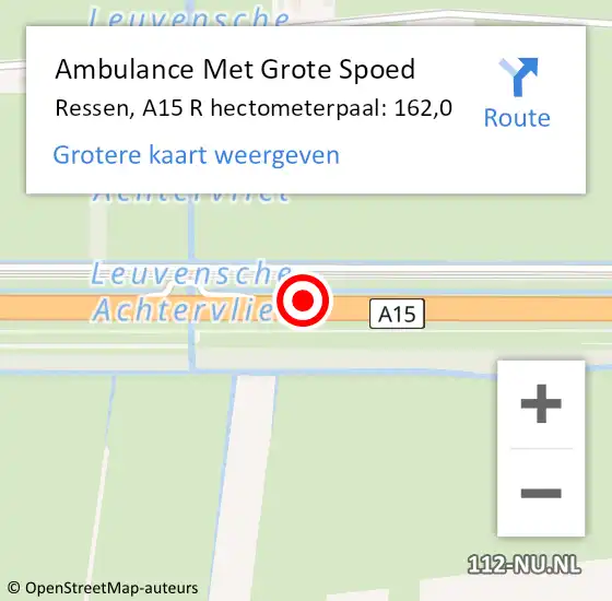 Locatie op kaart van de 112 melding: Ambulance Met Grote Spoed Naar Hardinxveld-Giessendam, A15 R hectometerpaal: 87,5 op 26 november 2014 12:23