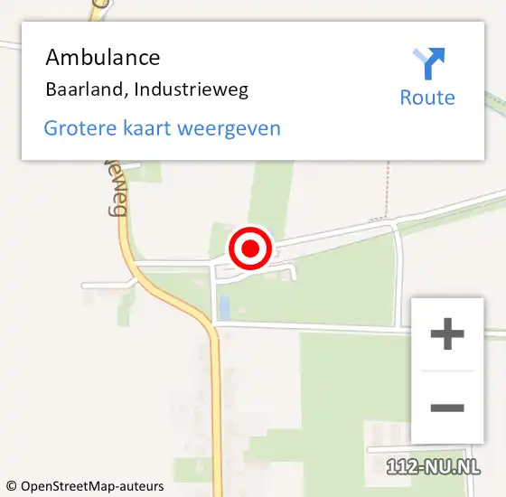 Locatie op kaart van de 112 melding: Ambulance Baarland, Industrieweg op 26 november 2014 12:24