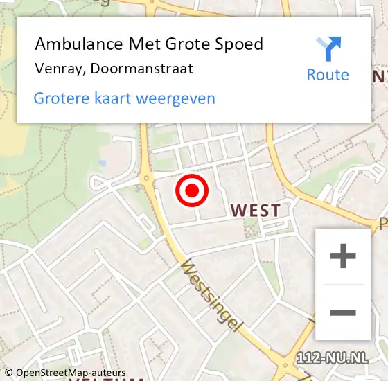 Locatie op kaart van de 112 melding: Ambulance Met Grote Spoed Naar Venray, Doormanstraat op 26 november 2014 12:42