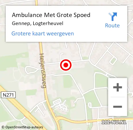 Locatie op kaart van de 112 melding: Ambulance Met Grote Spoed Naar Gennep, Logterheuvel op 26 november 2014 13:58