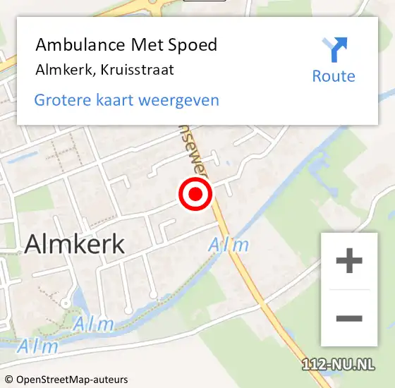 Locatie op kaart van de 112 melding: Ambulance Met Spoed Naar Almkerk, Kruisstraat op 26 november 2014 14:05