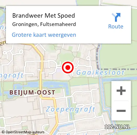 Locatie op kaart van de 112 melding: Brandweer Met Spoed Naar Groningen, Fultsemaheerd op 26 november 2014 15:47