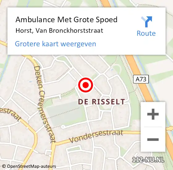 Locatie op kaart van de 112 melding: Ambulance Met Grote Spoed Naar Horst, Van Bronckhorststraat op 26 november 2014 16:19