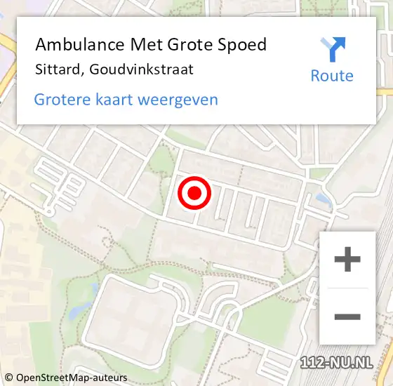 Locatie op kaart van de 112 melding: Ambulance Met Grote Spoed Naar Sittard, Goudvinkstraat op 22 oktober 2013 11:47